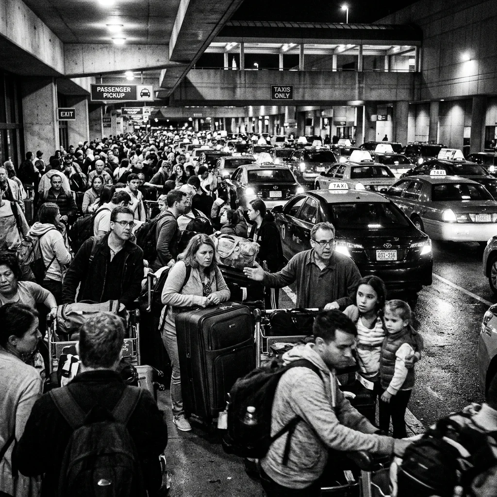 Chaotic airport taxi line